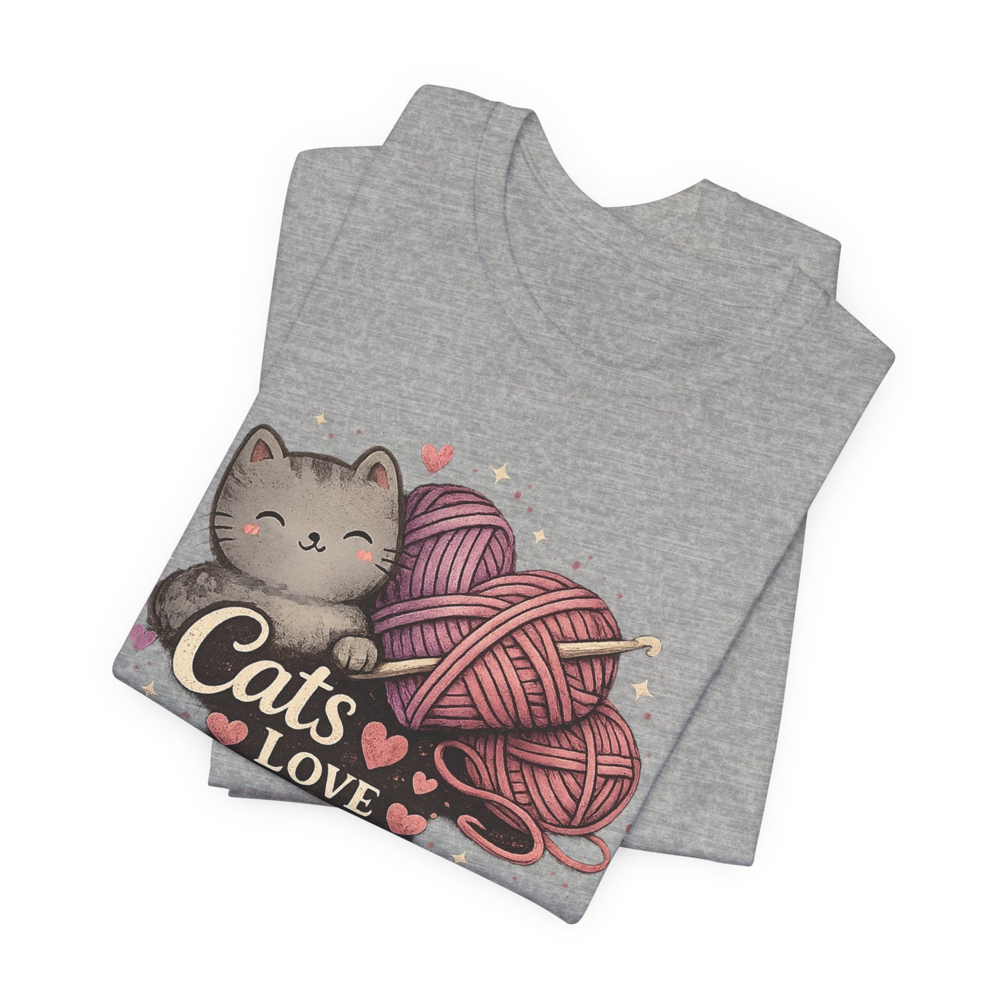 Cats Love Crochet T-Shirt — Cute Cat & Yarn Graphic Tee for Crochet Lovers