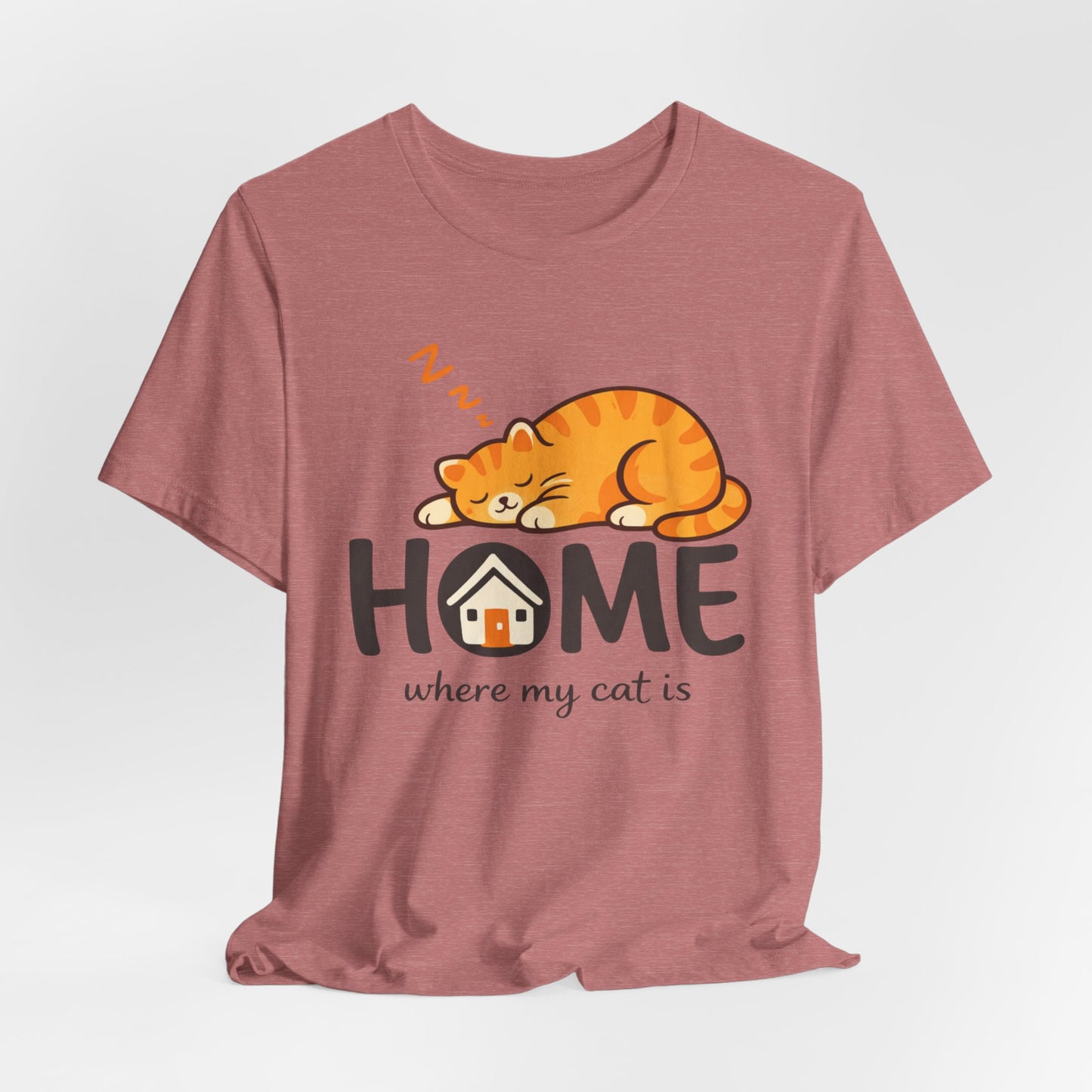 Cat Home T-Shirt — "Home Where My Cat Is" Cute Sleeping Cat Tee