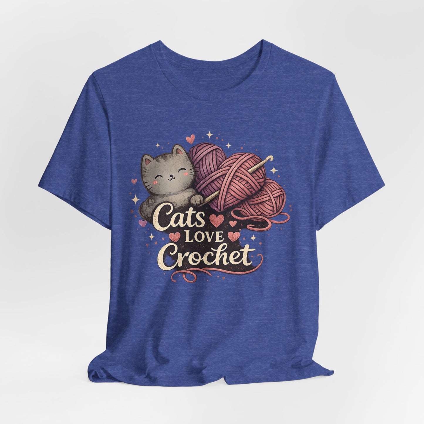 Cats Love Crochet T-Shirt — Cute Cat & Yarn Graphic Tee for Crochet Lovers