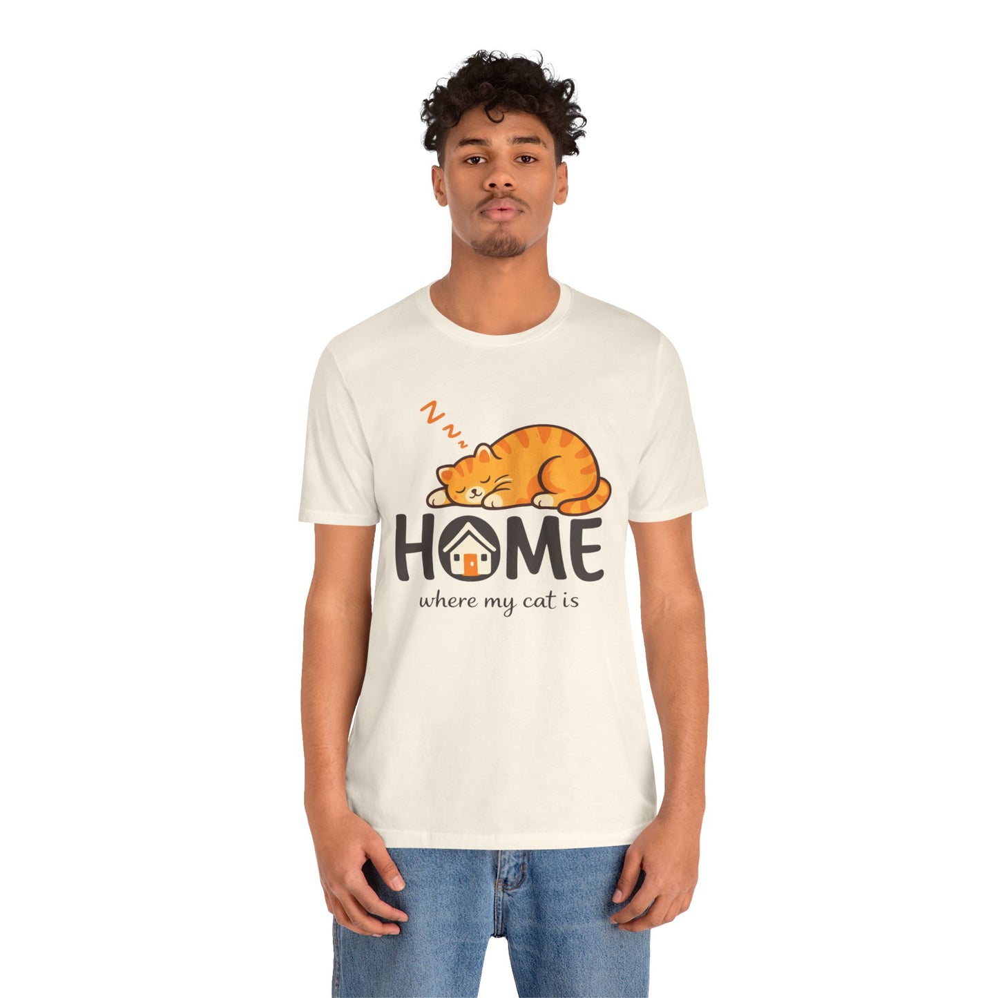 Cat Home T-Shirt — "Home Where My Cat Is" Cute Sleeping Cat Tee
