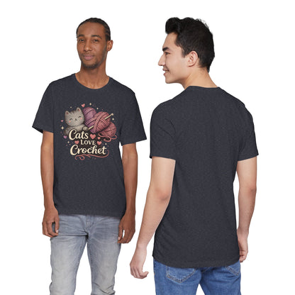 Cats Love Crochet T-Shirt — Cute Cat & Yarn Graphic Tee for Crochet Lovers