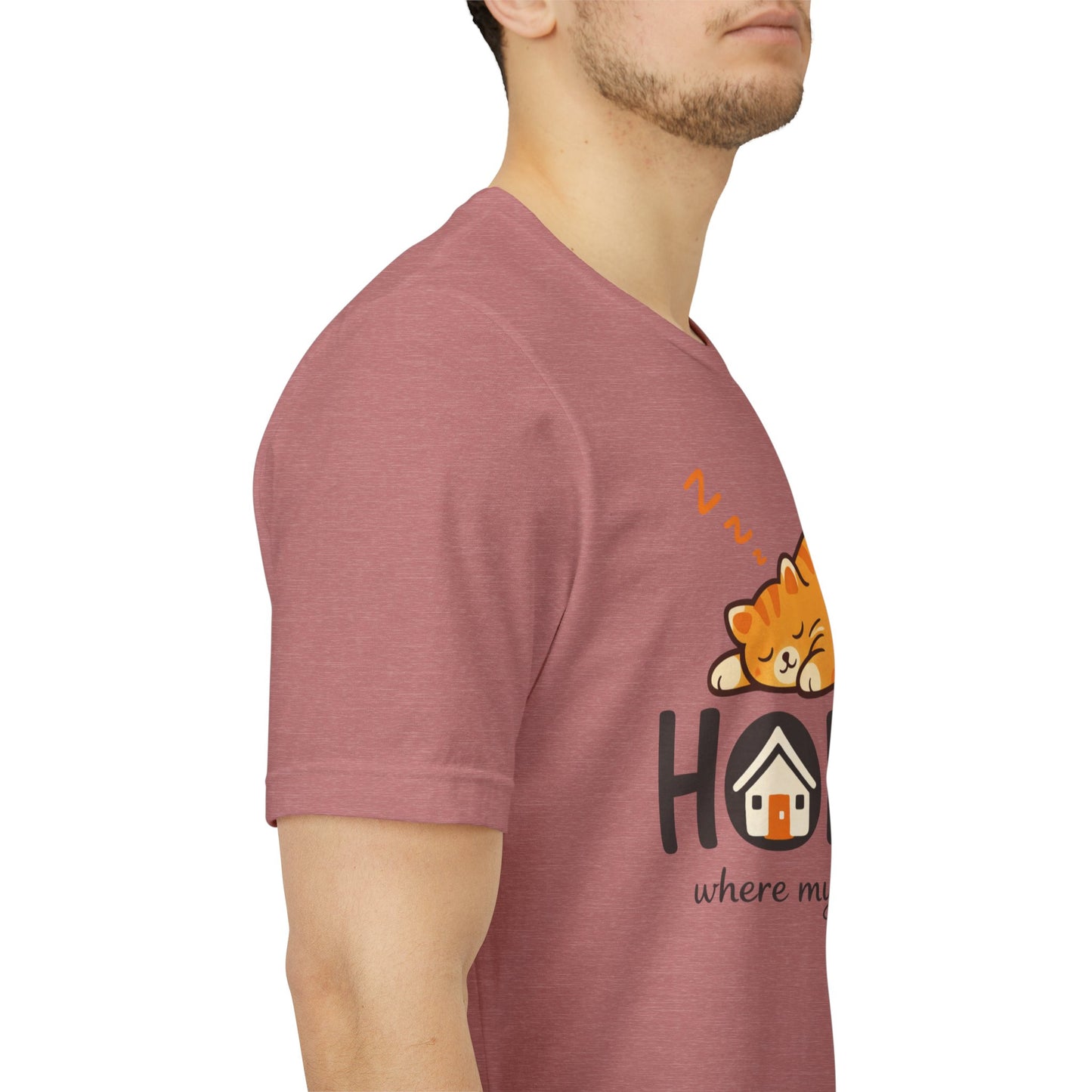 Cat Home T-Shirt — "Home Where My Cat Is" Cute Sleeping Cat Tee