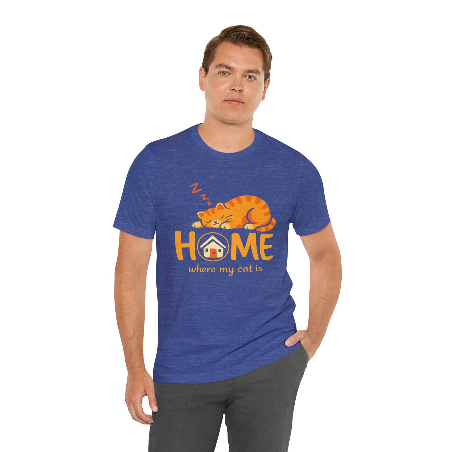 Cat Home T-Shirt — "Home Where My Cat Is" Cute Sleeping Cat Tee