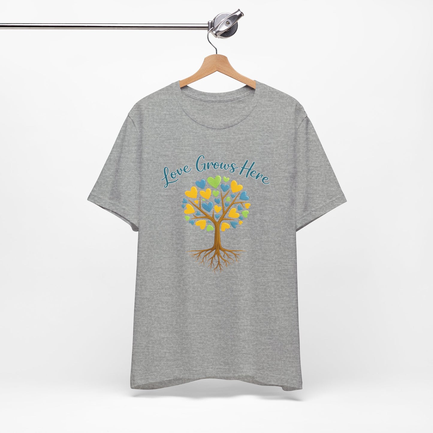Love Grows Here T-Shirt — Heart Tree Graphic Tee