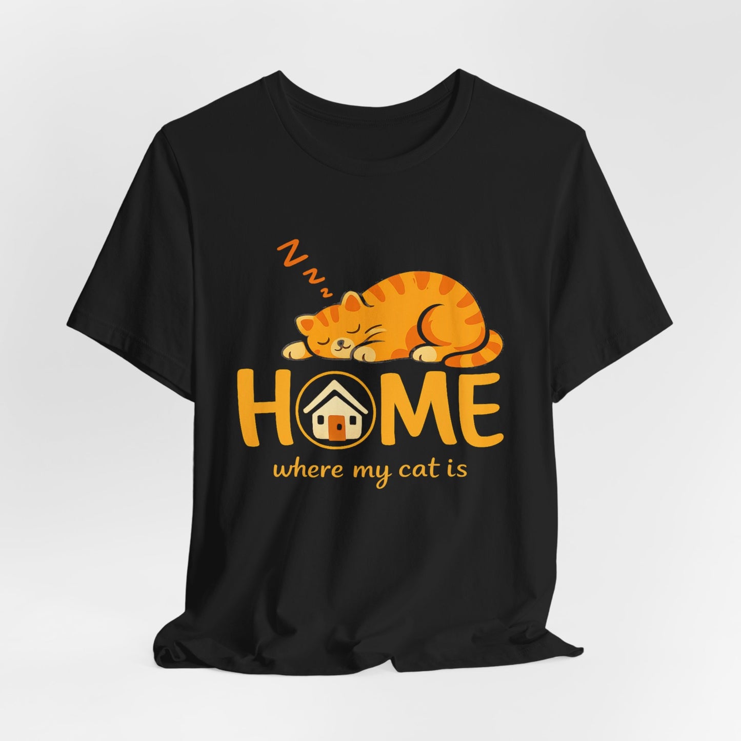 Cat Home T-Shirt — "Home Where My Cat Is" Cute Sleeping Cat Tee