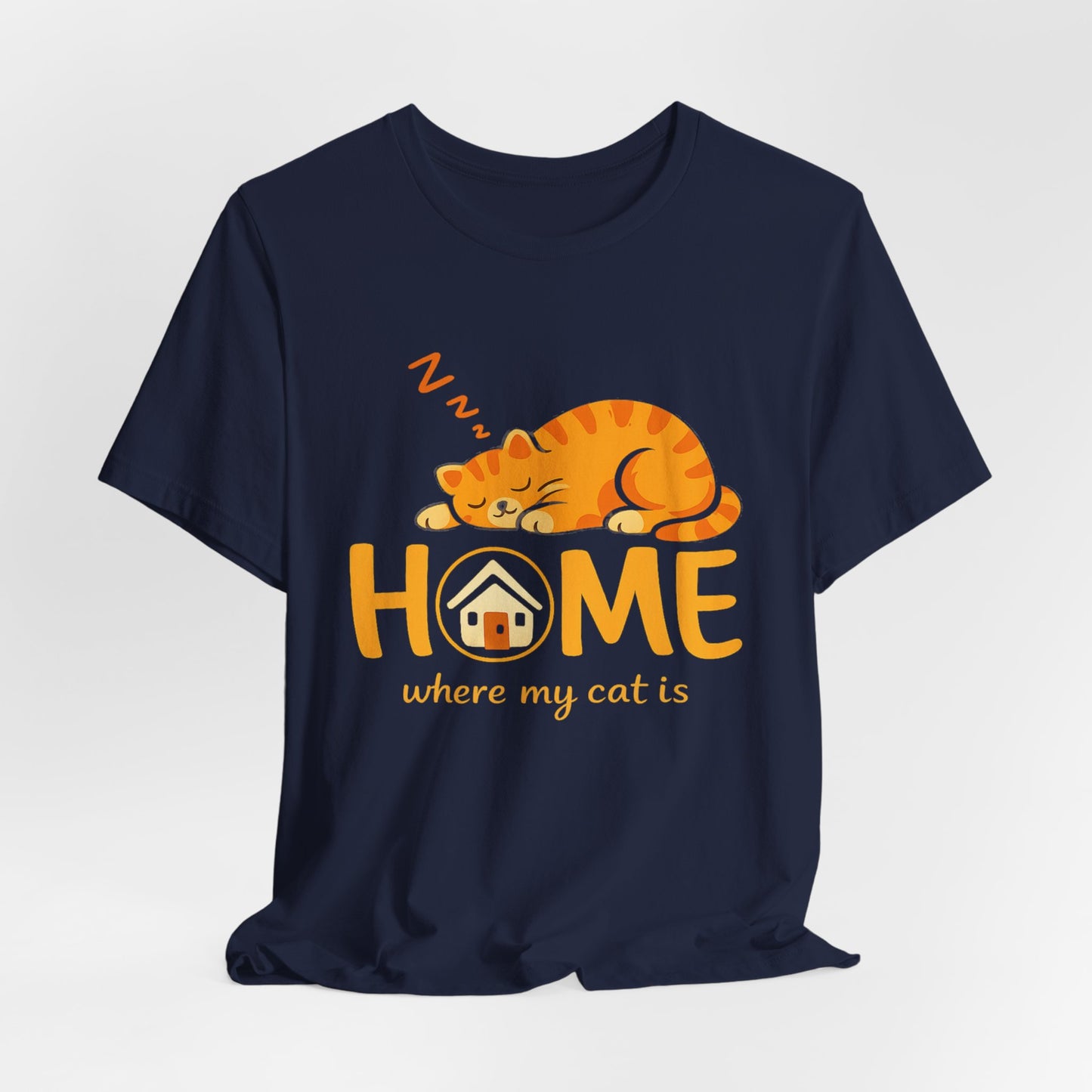 Cat Home T-Shirt — "Home Where My Cat Is" Cute Sleeping Cat Tee