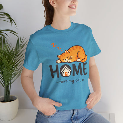 Cat Home T-Shirt — "Home Where My Cat Is" Cute Sleeping Cat Tee