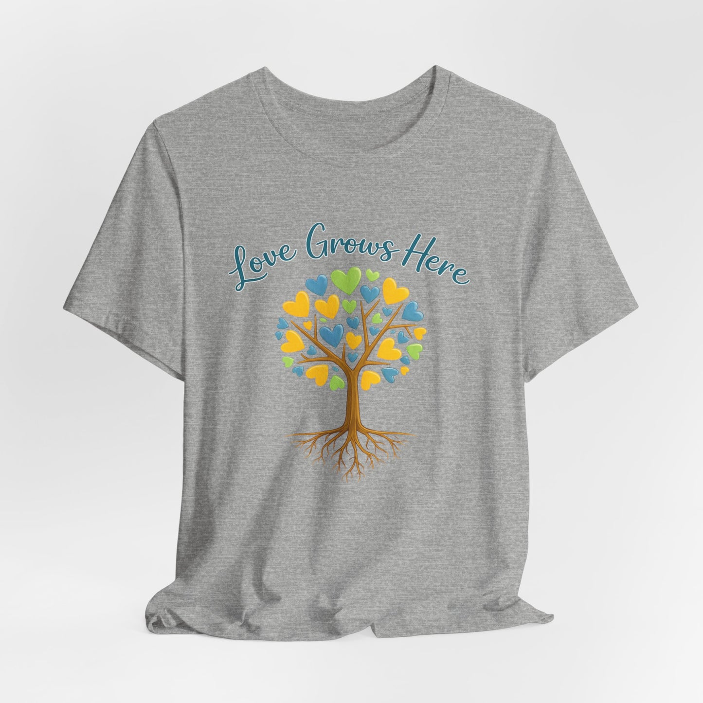 Love Grows Here T-Shirt — Heart Tree Graphic Tee