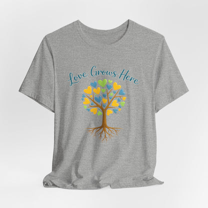 Love Grows Here T-Shirt — Heart Tree Graphic Tee