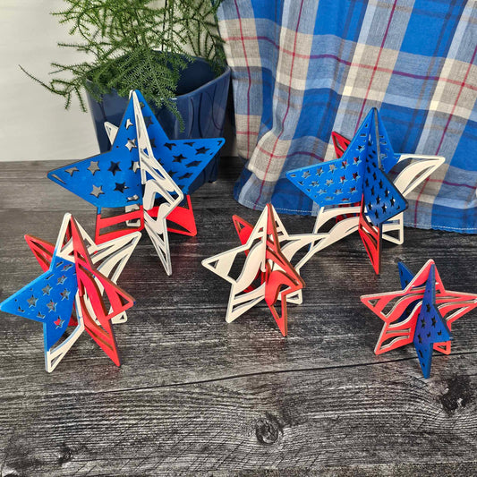 Red White & Blue Shelf Sitters | Waving American Flag | Patriotic Decor