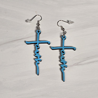 Wooden Cross Faith Earrings