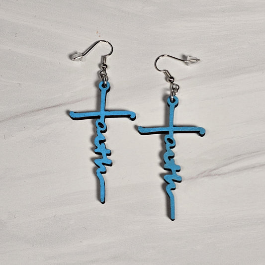 Wooden Cross Faith Earrings