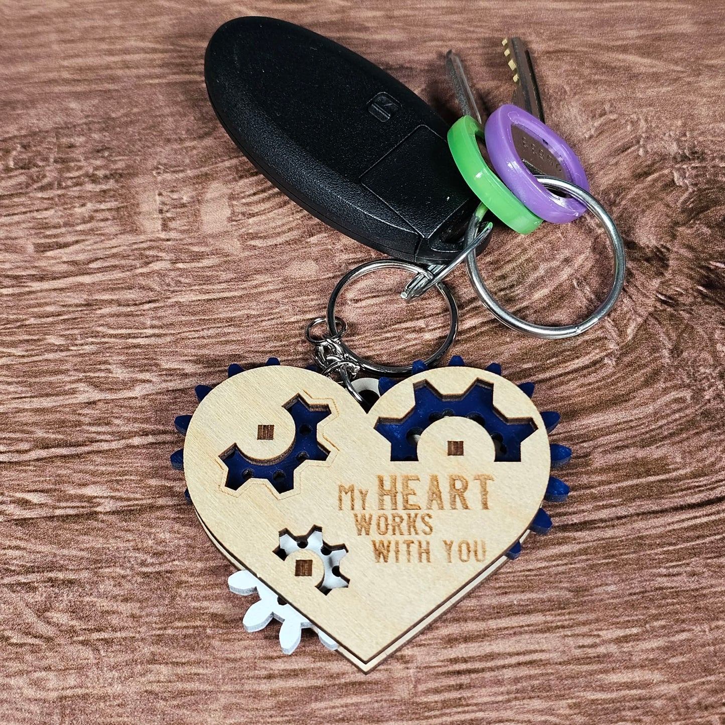 Wooden Heart Gear Keychain | Fidget Spinner