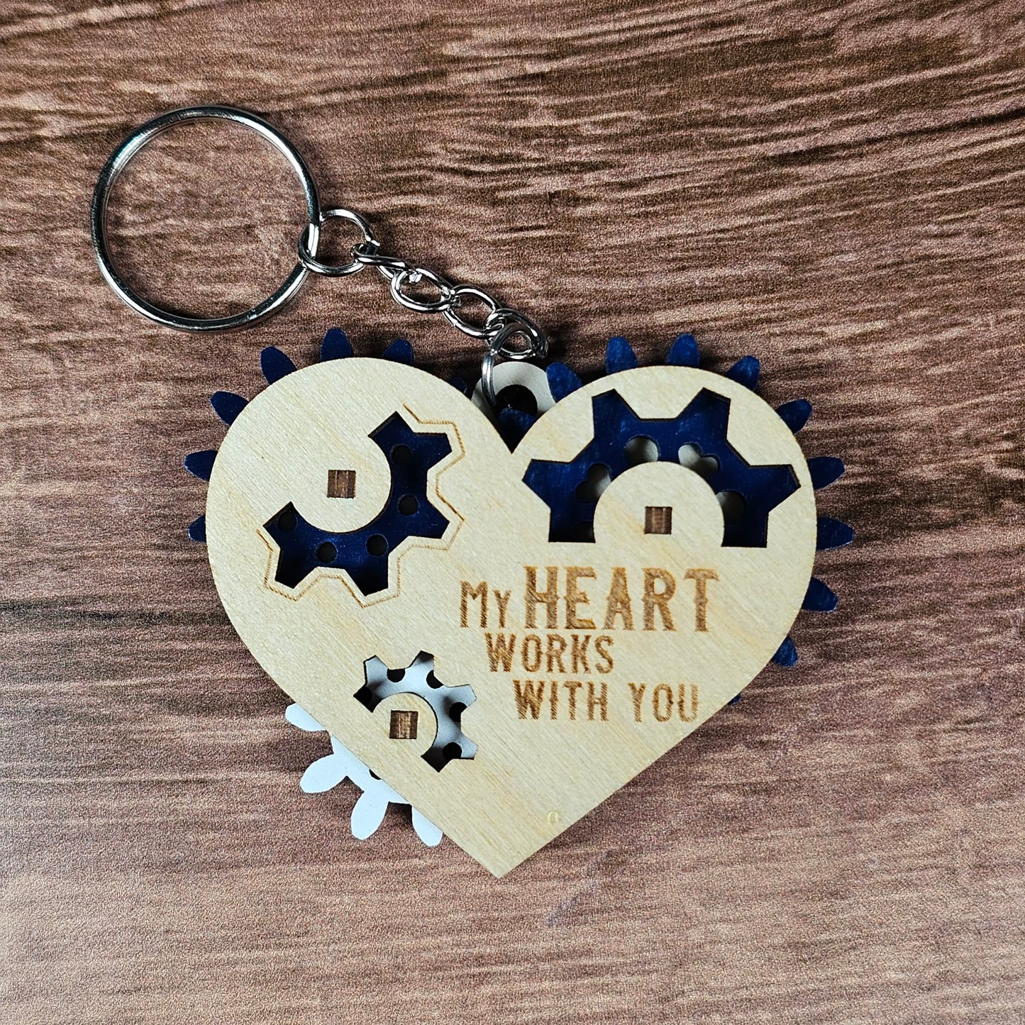 Wooden Heart Gear Keychain | Fidget Spinner