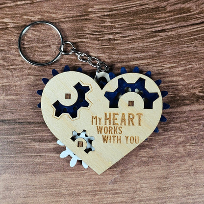 Wooden Heart Gear Keychain | Fidget Spinner