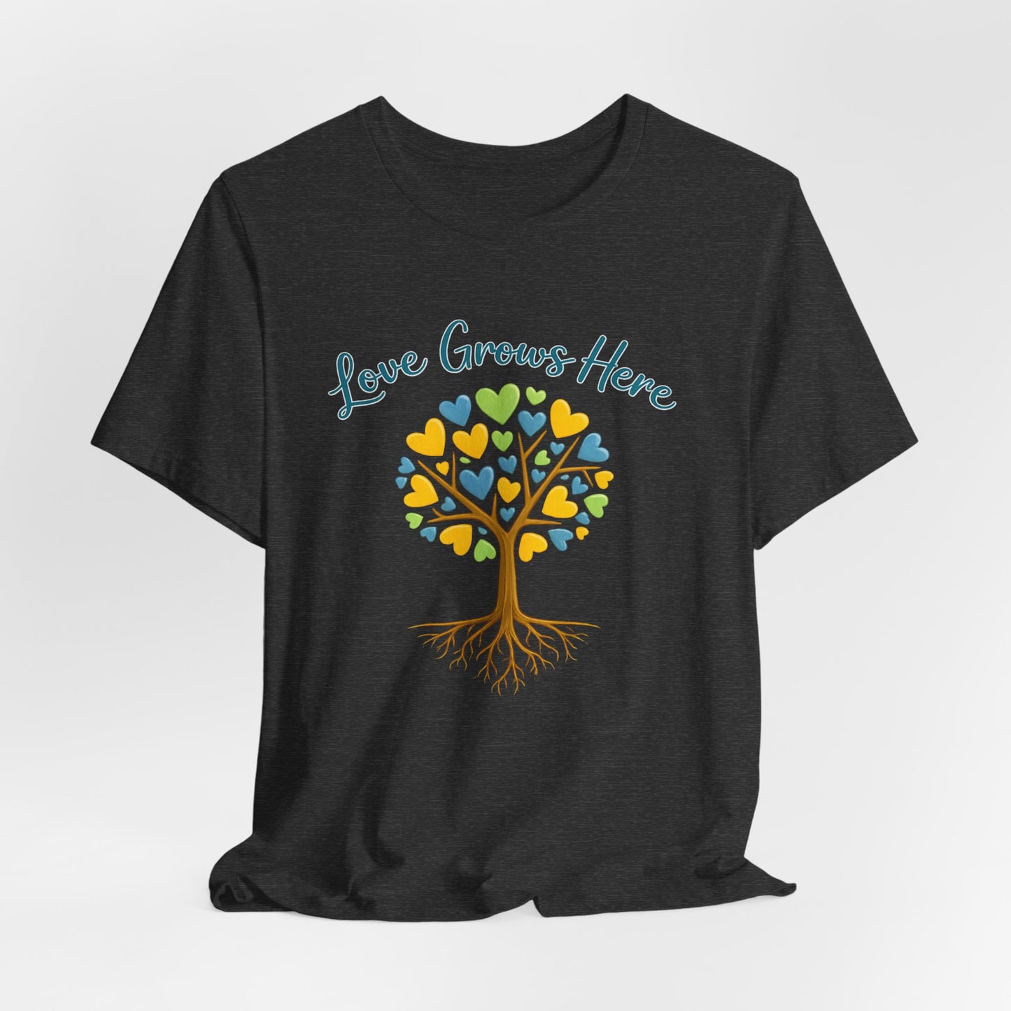 Love Grows Here T-Shirt — Heart Tree Graphic Tee