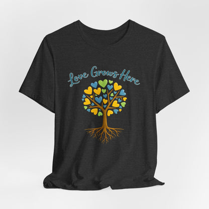 Love Grows Here T-Shirt — Heart Tree Graphic Tee