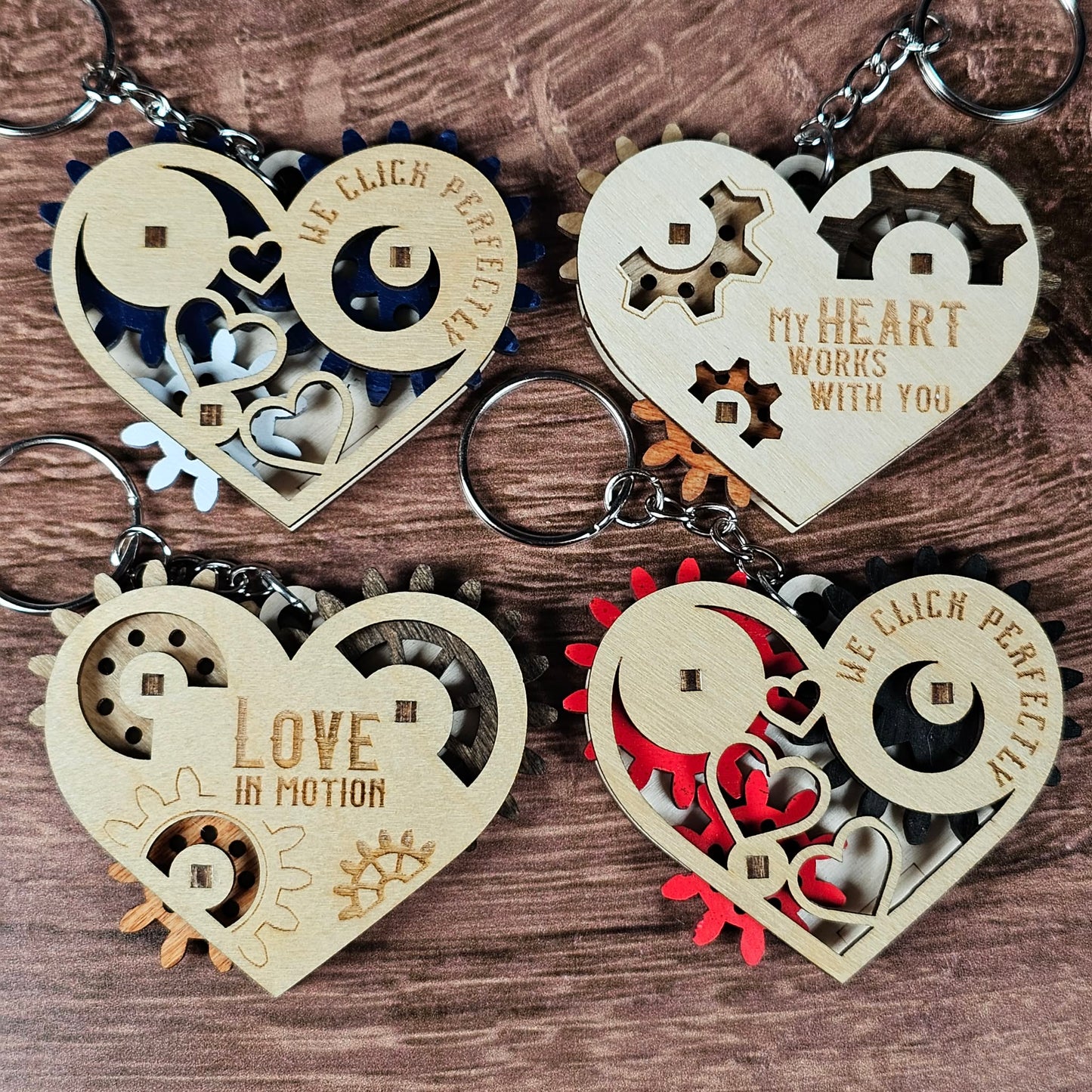 Wooden Heart Gear Keychain | Fidget Spinner