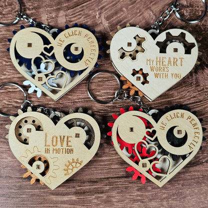 Wooden Heart Gear Keychain | Fidget Spinner