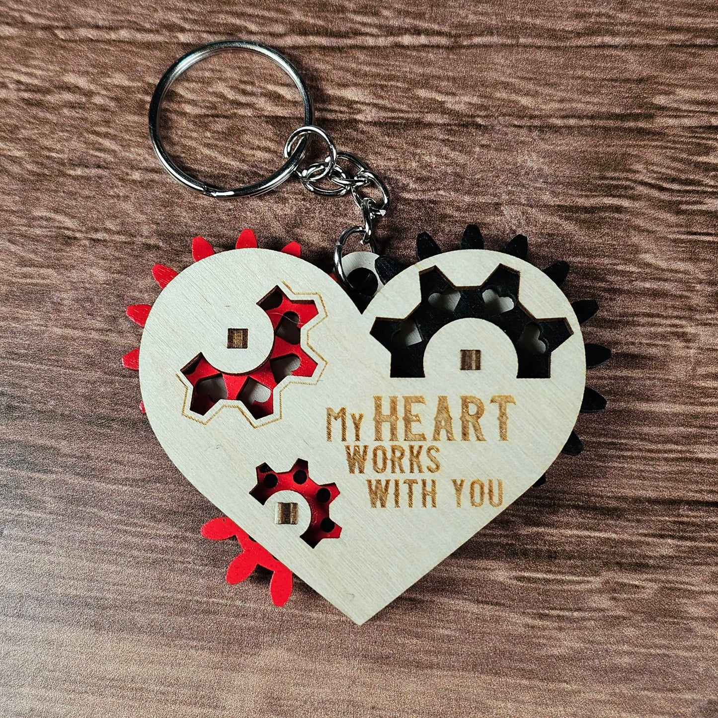 Wooden Heart Gear Keychain | Fidget Spinner