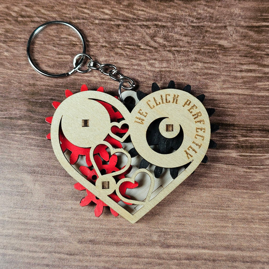 Wooden Heart Gear Keychain | Fidget Spinner