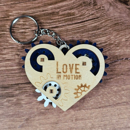 Wooden Heart Gear Keychain | Fidget Spinner