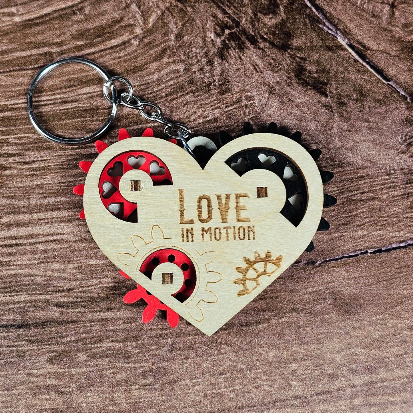 Wooden Heart Gear Keychain | Fidget Spinner
