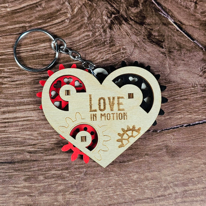 Wooden Heart Gear Keychain | Fidget Spinner
