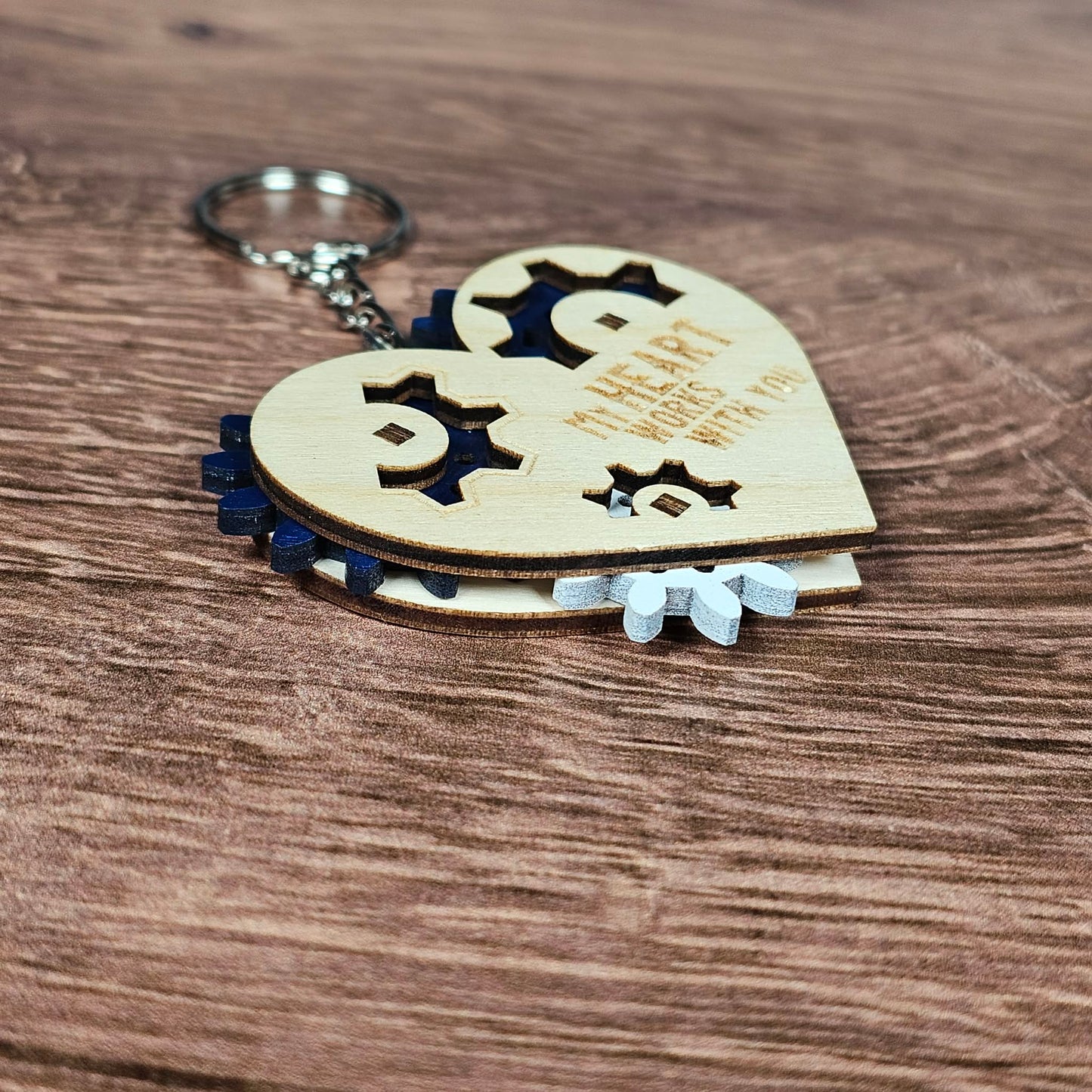 Wooden Heart Gear Keychain | Fidget Spinner