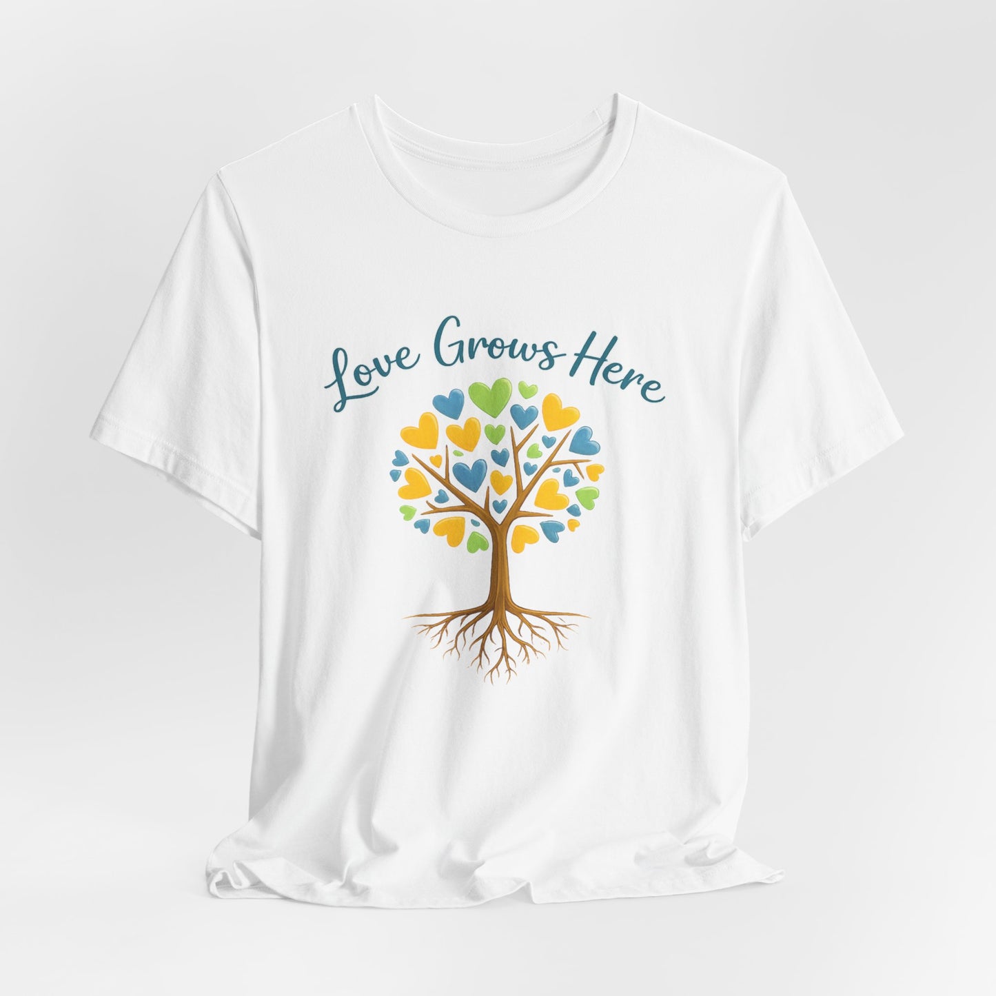 Love Grows Here T-Shirt — Heart Tree Graphic Tee