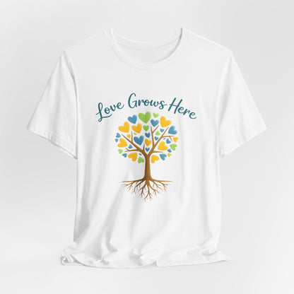 Love Grows Here T-Shirt — Heart Tree Graphic Tee