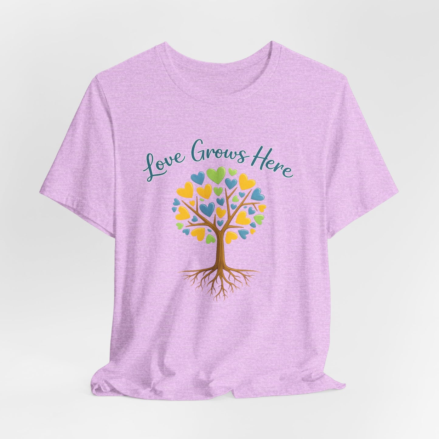 Love Grows Here T-Shirt — Heart Tree Graphic Tee