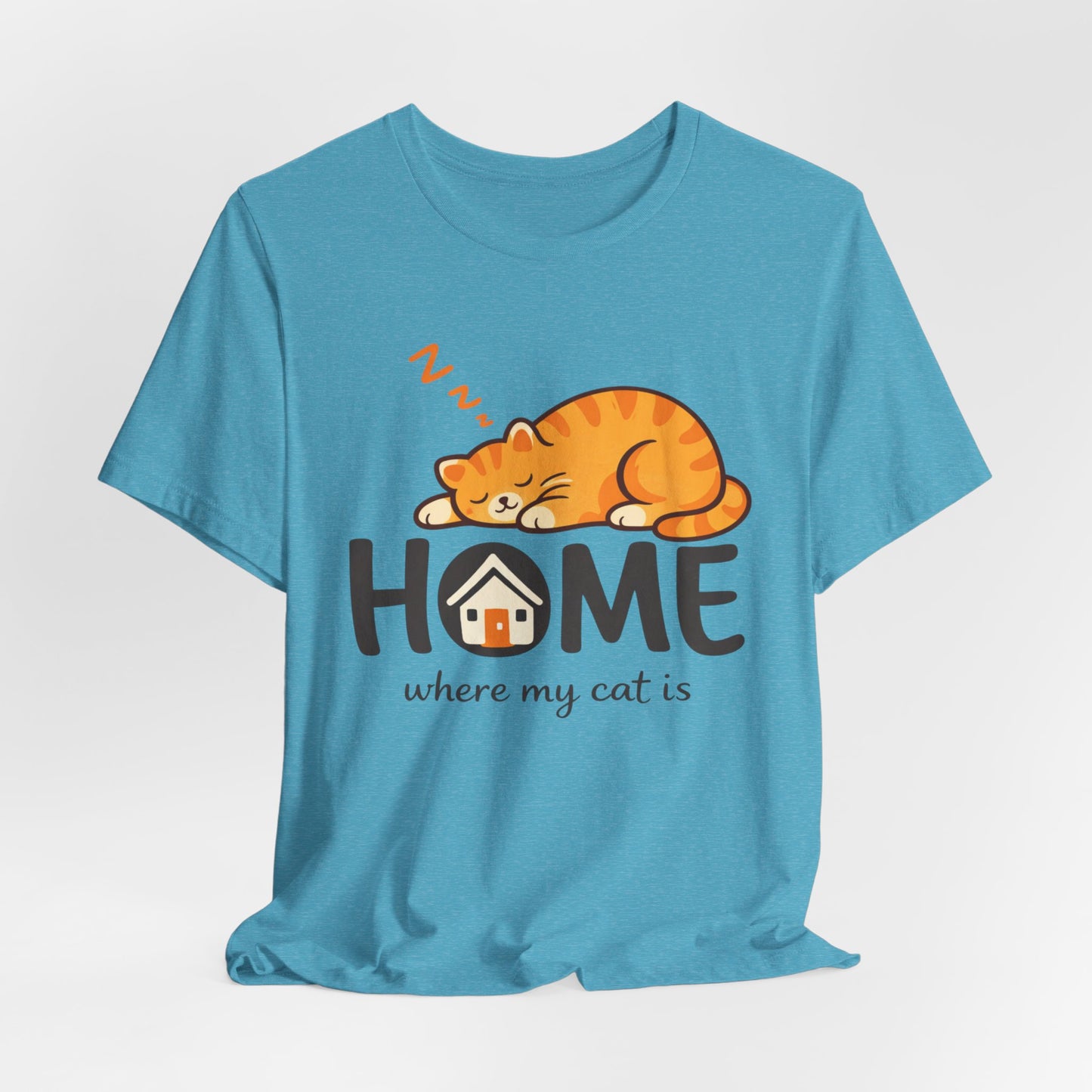 Cat Home T-Shirt — "Home Where My Cat Is" Cute Sleeping Cat Tee