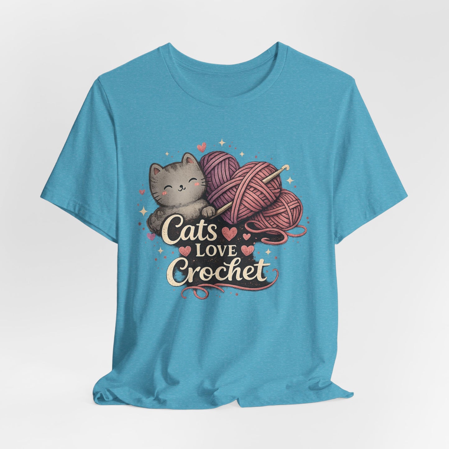 Cats Love Crochet T-Shirt — Cute Cat & Yarn Graphic Tee for Crochet Lovers