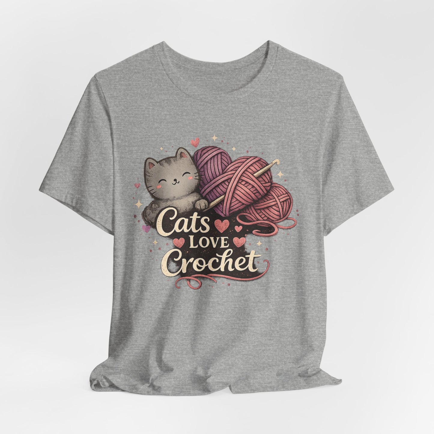 Cats Love Crochet T-Shirt — Cute Cat & Yarn Graphic Tee for Crochet Lovers
