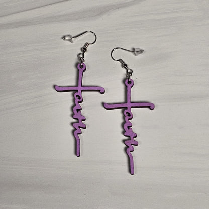 Wooden Cross Faith Earrings