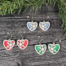 Load image into Gallery viewer, Snowflake Heart Earrings – Layered Wood with Glitter Finish