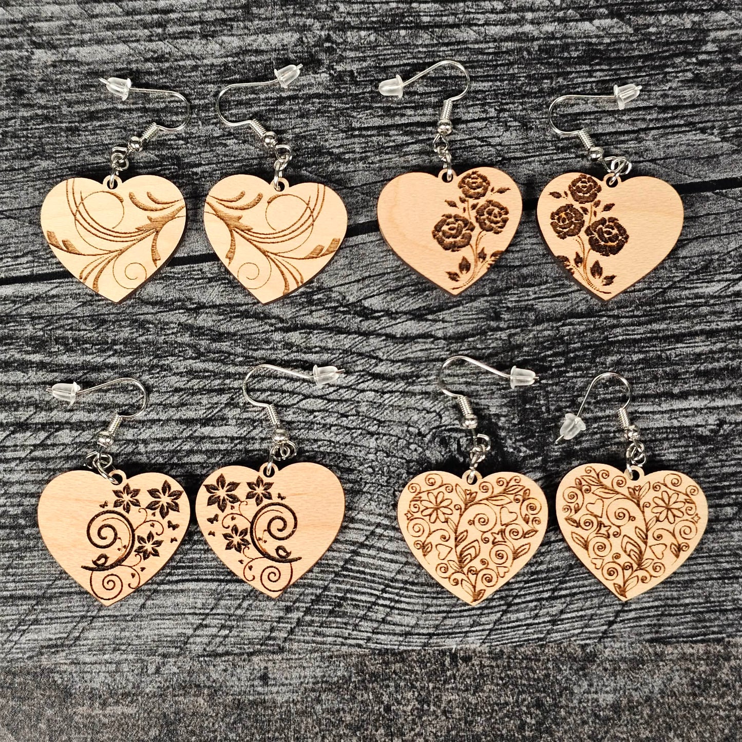 Heart Earrings for Valentine's Day, Wooden