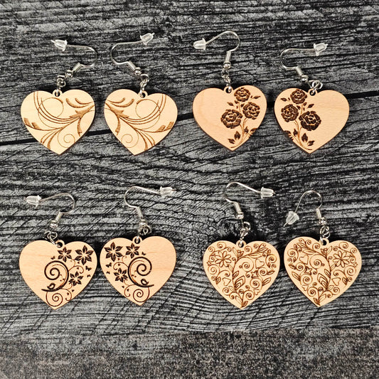 Heart Earrings for Valentine's Day, Wooden