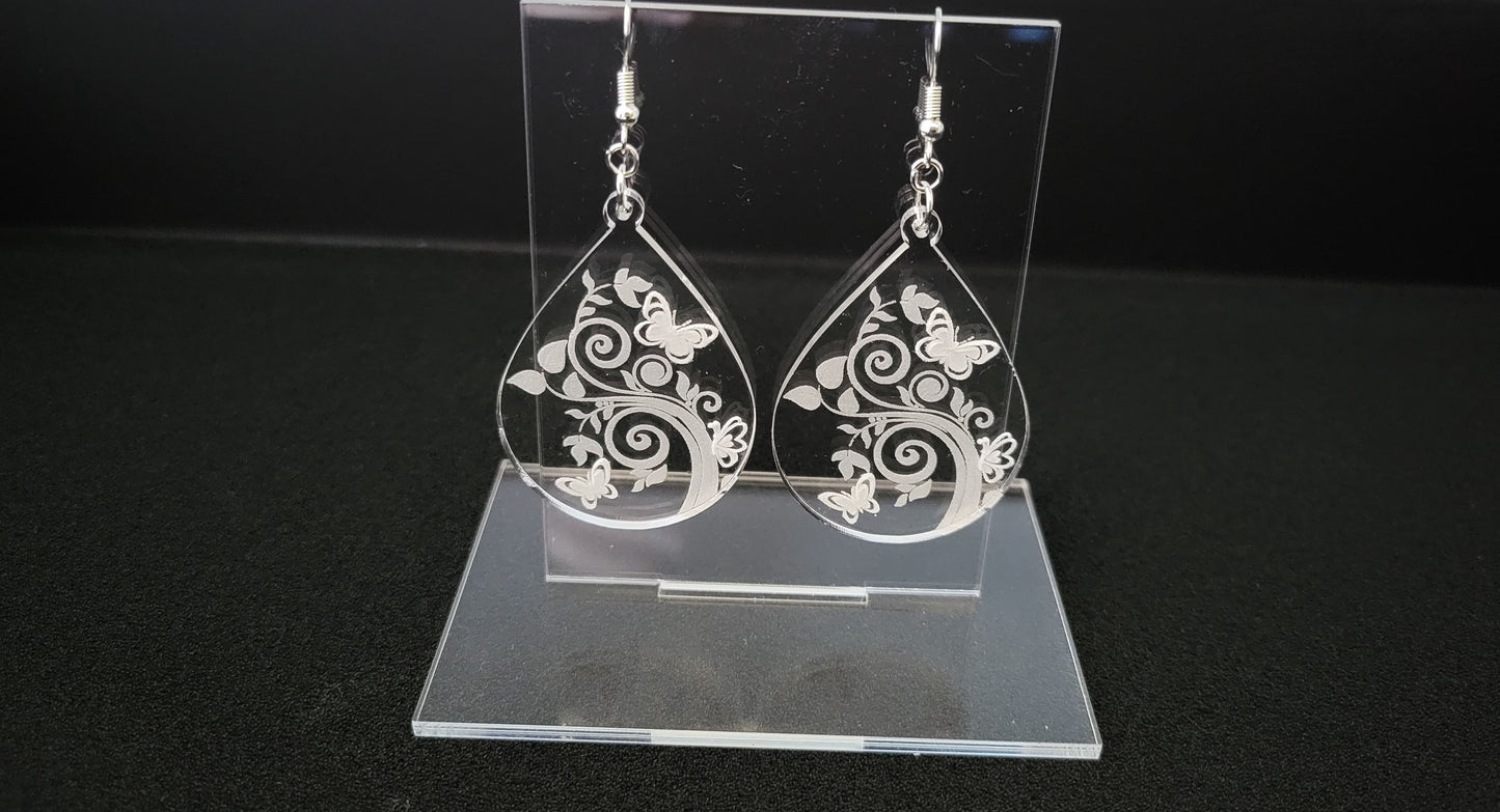 Clear Butterfly Teardrop Earrings
