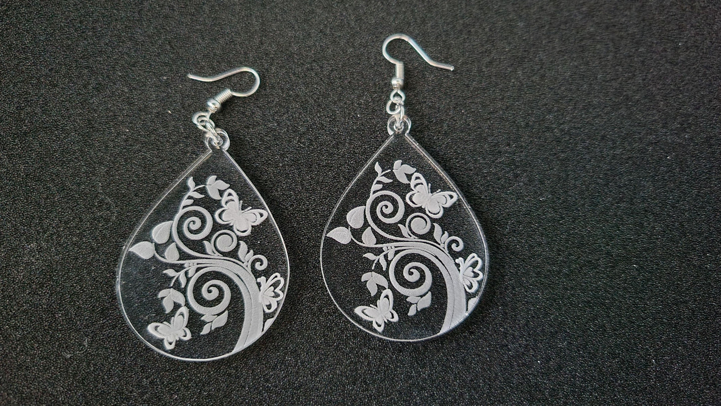 Clear Butterfly Teardrop Earrings
