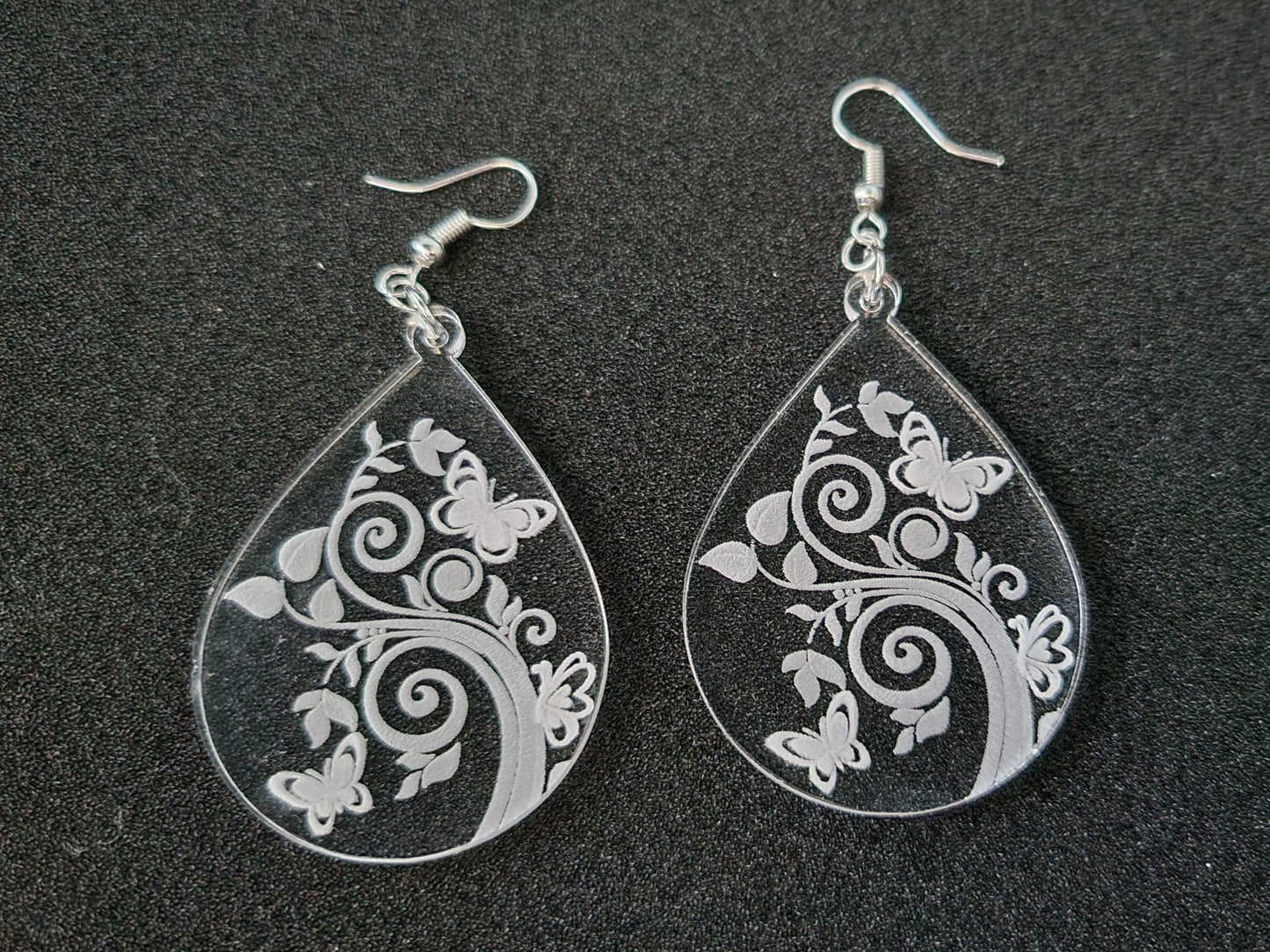 Clear Butterfly Teardrop Earrings