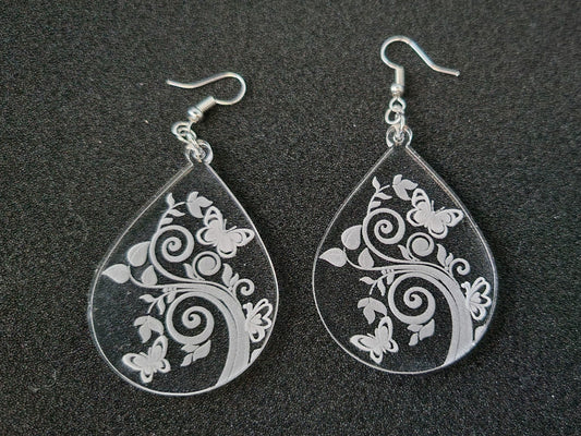 Clear Butterfly Teardrop Earrings