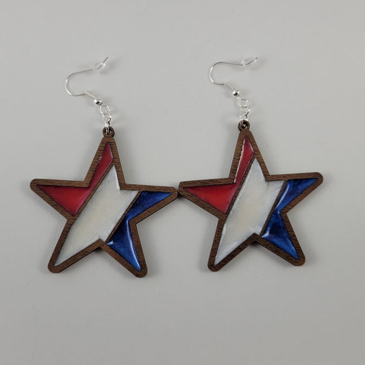 Red White and Blue Striped Star Earrings