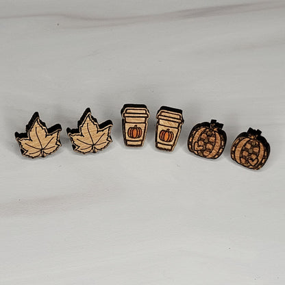 Fall Earring Stud Trio - Plaid Pumpkin, Pumpkin Spice Latte, Maple Leaf