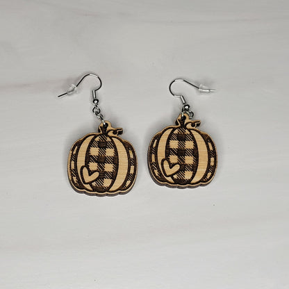 Plaid Pumpkin with a Heart Earrings