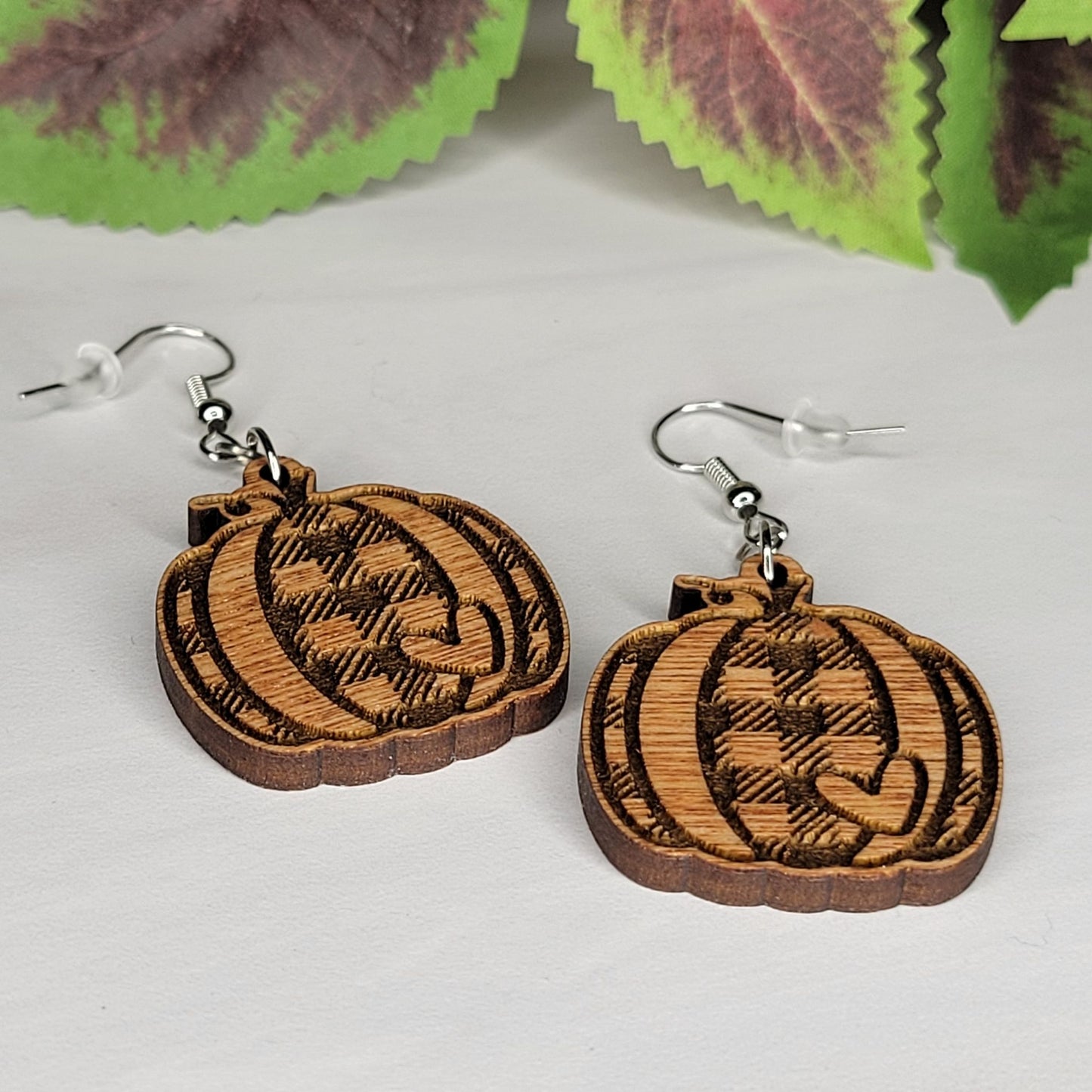 Plaid Pumpkin with a Heart Earrings