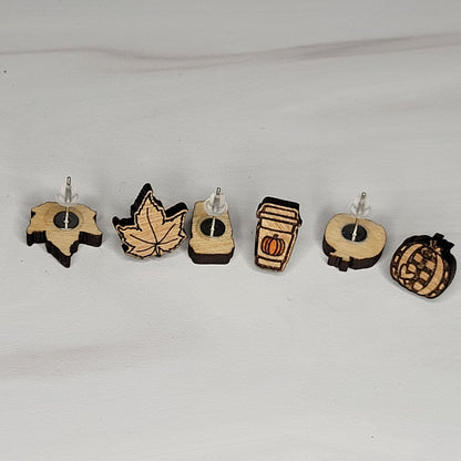 Fall Earring Stud Trio - Plaid Pumpkin, Pumpkin Spice Latte, Maple Leaf