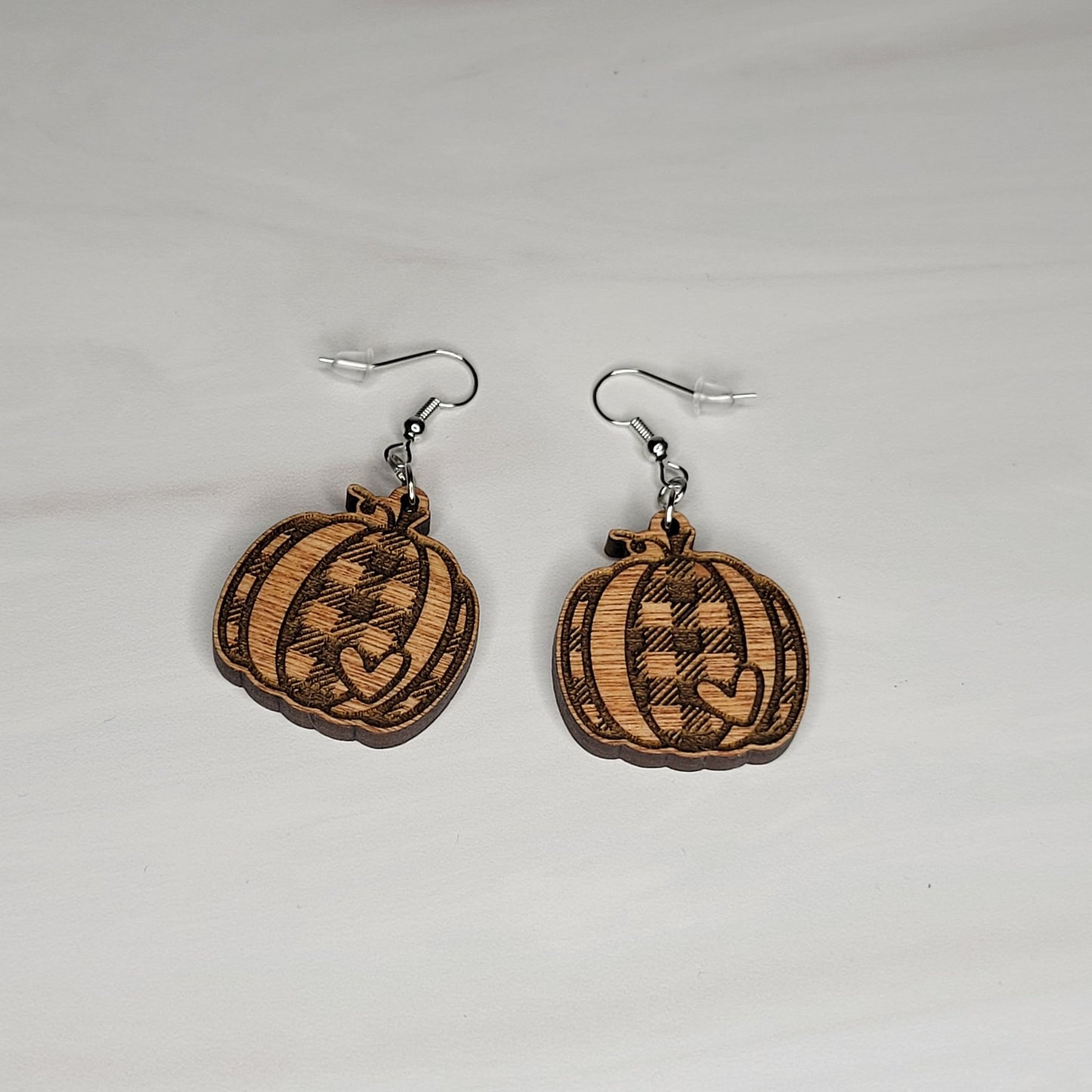 Plaid Pumpkin with a Heart Earrings