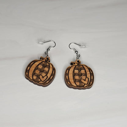 Plaid Pumpkin with a Heart Earrings